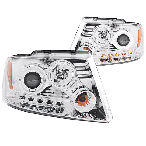 ANZO USA Projector Headlight Set w/Halo; Clear Lens; Chrome Housing; Pair; w/1 pc. LED;