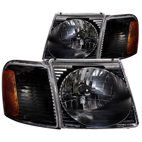 ANZO USA Crystal Headlight Set; Clear Lens; Black Housing; Pair;