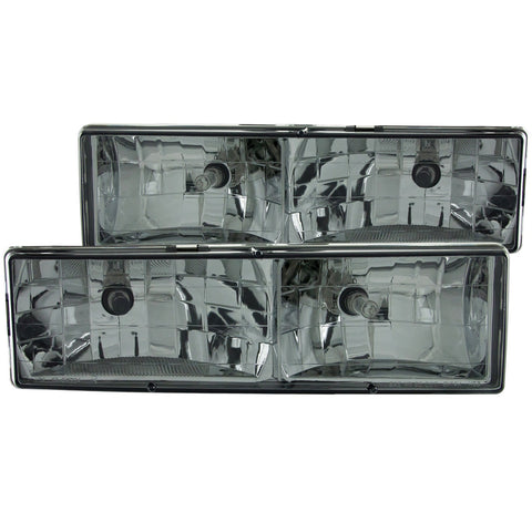 ANZO USA Crystal Headlight Set; Smoke Lens; Chrome Housing; Pair;