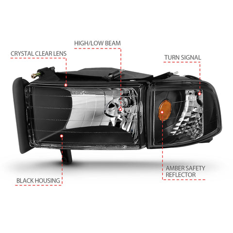 ANZO USA Crystal Headlight Set; Clear Lens; Black Housing; Pair;