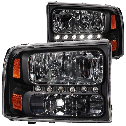 Anzo USA Crystal Headlight Set; Clear Lens; Black Housing; w/1 pc. LED Strip; Pair;