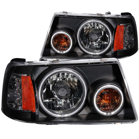 ANZO USA Crystal Headlight Set w/Halo; Clear Lens; Black Housing; Pair; CCFL; 1 pc.;