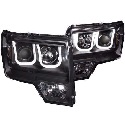 Anzo USA Projector Headlight Set; Clear Lens; Black Housing; Pair; w/U-Bar;