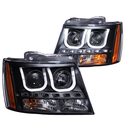Anzo USA Projector Headlight Set; Clear Lens; Black Housing; Pair; w/U-Bar;