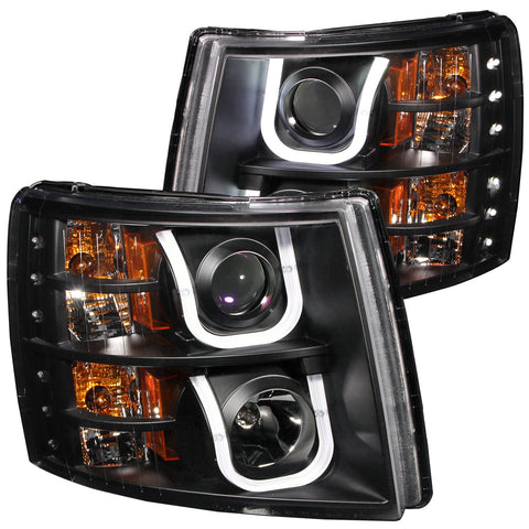 ANZO USA Projector Headlight Set; Clear Lens; Black Housing; Pair; w/U-Bar;