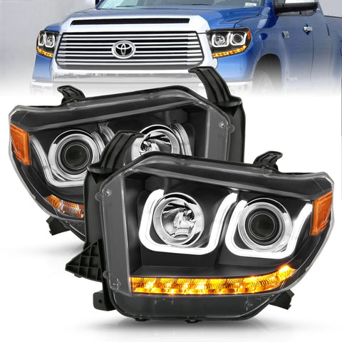 ANZO USA Projector Headlight Set; Clear Lens; Black Housing; Pair; w/U-Bar/DRL;