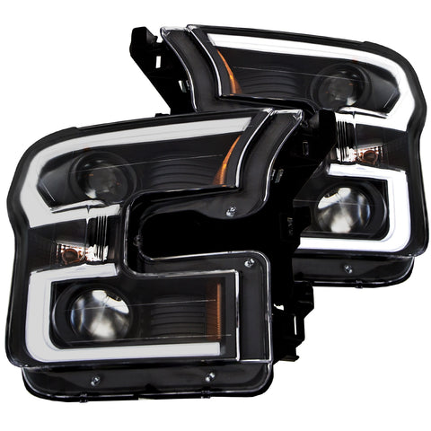 Anzo USA Projector Headlight Set; Amber Lens; Black Housing; Pair; w/Plank Style Back;