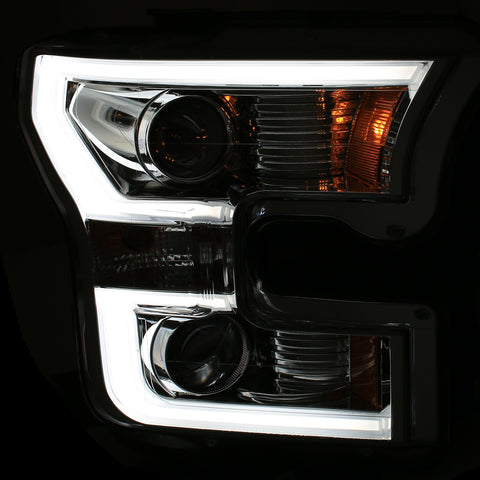 ANZO USA Projector Headlight Set; Amber Lens; Chrome Housing; Pair; w/Plank Style Design;