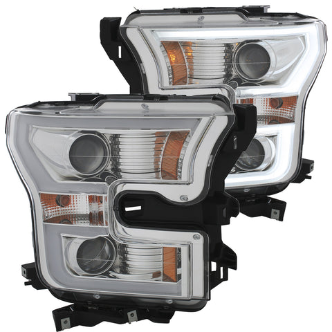 ANZO USA Projector Headlight Set; Amber Lens; Chrome Housing; Pair; w/Plank Style Design;