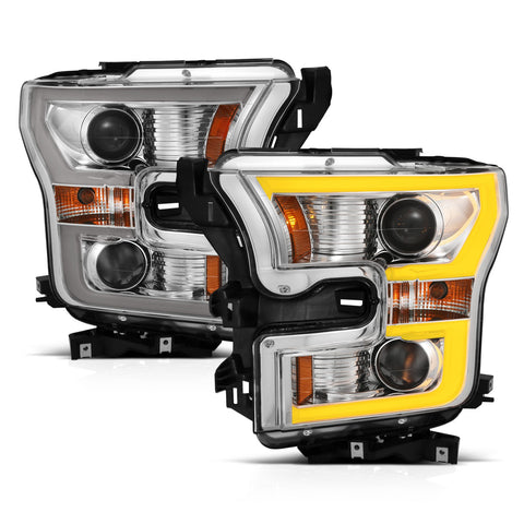 ANZO USA Projector Headlights w/ Plank Style Switchback Chrome w/ Amber
