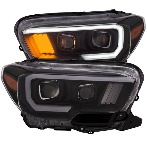 Anzo USA Projector Headlight Set; Plank Style Design Black w/Amber Lens; w/Halogen DRL;