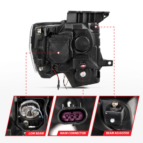 Anzo USA Projector Headlight Set w/U-Bar Switchback; Black w/Amber;