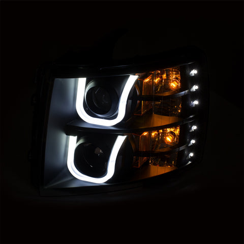 ANZO USA Projector Headlights w/ U-Bar Switchback Black w/ Amber