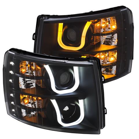 ANZO USA Projector Headlights w/ U-Bar Switchback Black w/ Amber