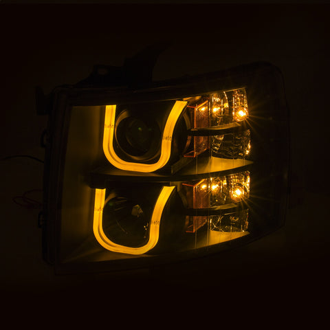 ANZO USA Projector Headlights w/ U-Bar Switchback Black w/ Amber