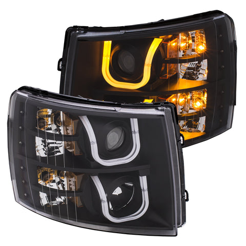 ANZO USA Projector Headlights w/ U-Bar Switchback Black w/ Amber