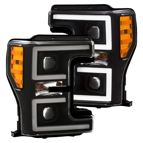 Anzo USA Projector Headlight Set; w/Plank Style Switchback; Black w/Amber;