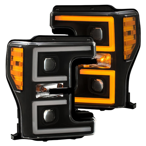 Anzo USA Projector Headlight Set; w/Plank Style Switchback; Black w/Amber;