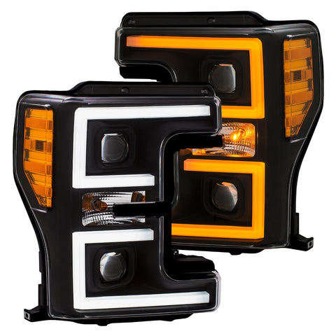 Anzo USA Projector Headlight Set; w/Plank Style Switchback; Black w/Amber;