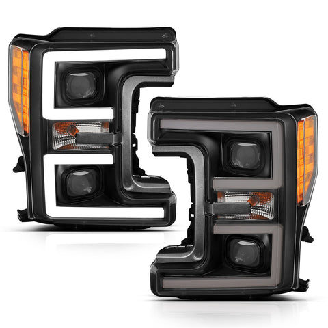 Anzo USA Projector Headlight Set; w/Plank Style Switchback; Black w/Amber;