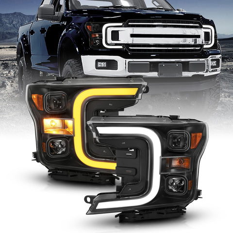 Anzo USA Projector Headlight Set; w/Plank Style Switchback; Black w/Amber; Pair;