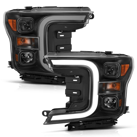 Anzo USA Projector Headlight Set; w/Plank Style Switchback; Black w/Amber; Pair;