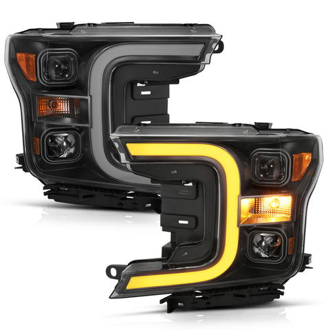 Anzo USA Projector Headlight Set; w/Plank Style Switchback; Black w/Amber; Pair;