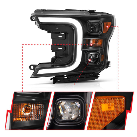 Anzo USA Projector Headlight Set; w/Plank Style Switchback; Black w/Amber; Pair;