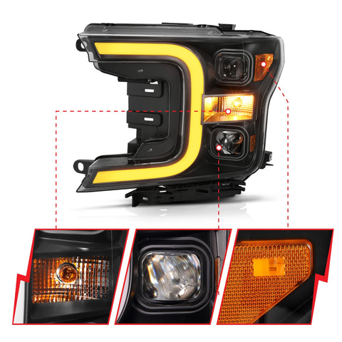 Anzo USA Projector Headlight Set; w/Plank Style Switchback; Black w/Amber; Pair;