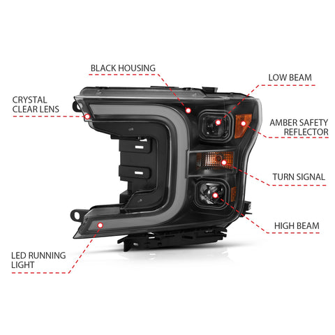 Anzo USA Projector Headlight Set; w/Plank Style Switchback; Black w/Amber; Pair;