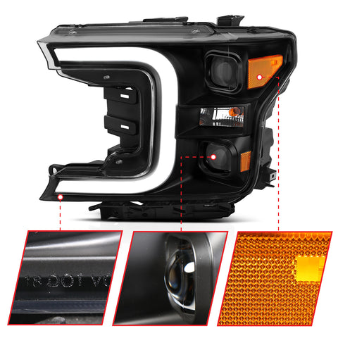 Anzo USA Projector Headlight Set; w/Plank Style Switchback; Black w/Amber; LED;