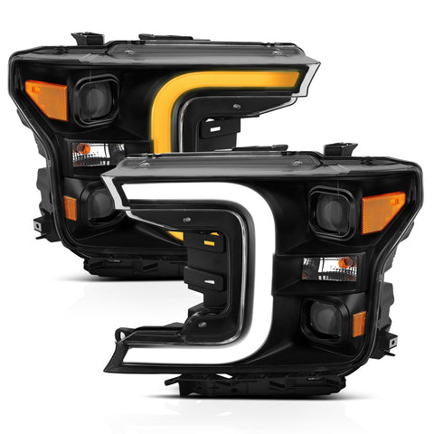 Anzo USA Projector Headlight Set; w/Plank Style Switchback; Black w/Amber; LED;