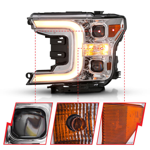 Anzo USA Projector Headlight Set; w/Plank Style Switchback; Black w/Chrome; LED;