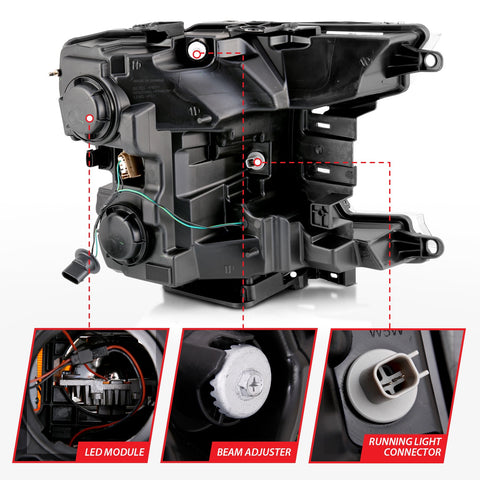 Anzo USA Projector Headlight Set; w/Plank Style Switchback; Black w/Chrome; LED;
