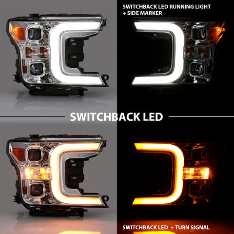 Anzo USA Projector Headlight Set; w/Plank Style Switchback; Black w/Chrome; LED;