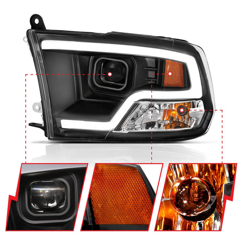 Anzo USA Projector Headlight Set; w/Plank Style Design; Black;
