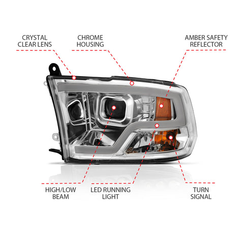 ANZO USA Projector Headlights Plank Style Design Chrome