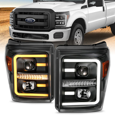 Anzo USA Projector Headlight Set; w/Plank Style Switchback; Black w/Amber; Pair;