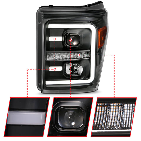 Anzo USA Projector Headlight Set; w/Plank Style Switchback; Black w/Amber; Pair;