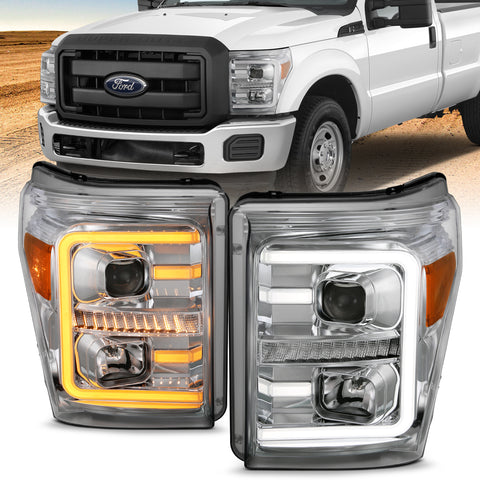 ANZO USA Projector Headlights w/ Plank Style Switchback Chrome w/ Amber