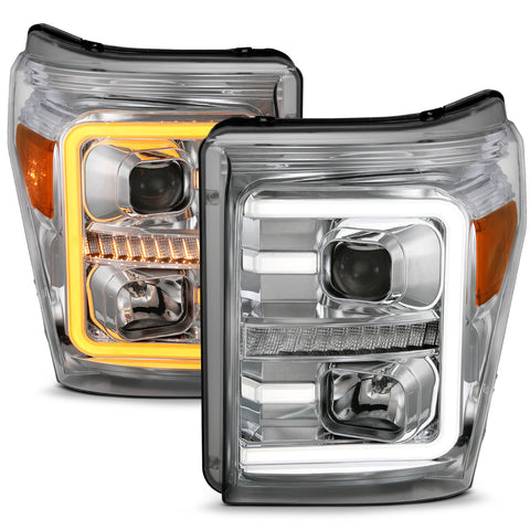 ANZO USA Projector Headlights w/ Plank Style Switchback Chrome w/ Amber
