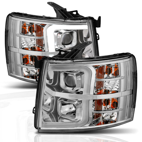 ANZO USA Projector Headlights w/ Plank Style Switchback Chrome w/ Amber