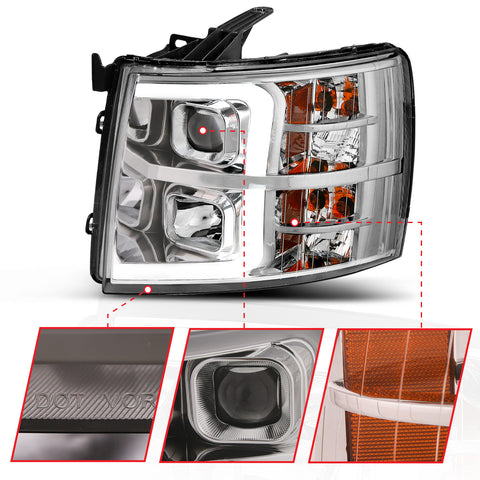 ANZO USA Projector Headlights w/ Plank Style Switchback Chrome w/ Amber