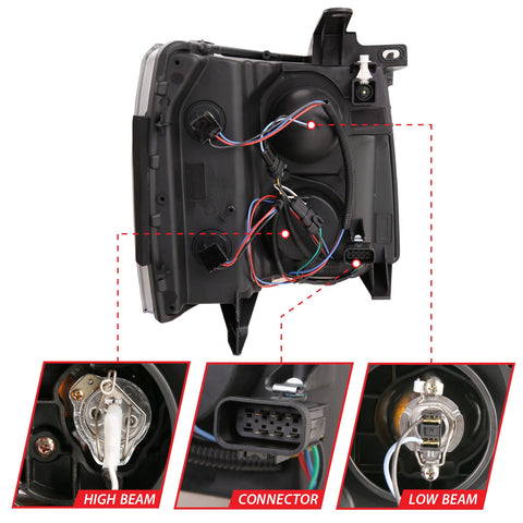 ANZO USA Projector Headlights w/ Plank Style Switchback Chrome w/ Amber