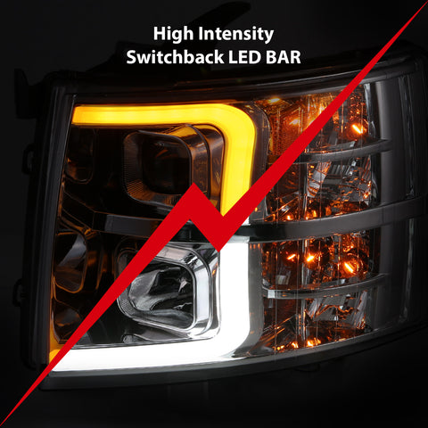 ANZO USA Projector Headlights w/ Plank Style Switchback Chrome w/ Amber