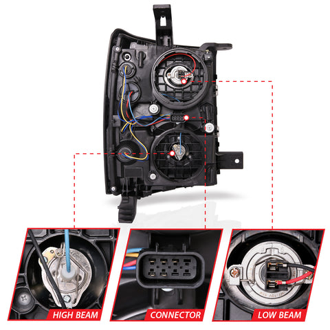 Anzo USA Projector Headlight Set; w/Plank Style Switchback; Black w/Amber; Pair;