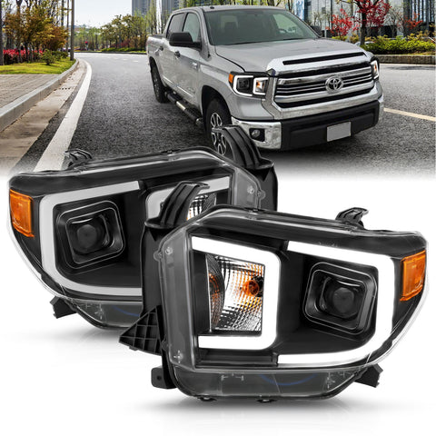 Anzo USA Projector Headlight Set; w/Plank Style Switchback; Black w/Amber; Pair;