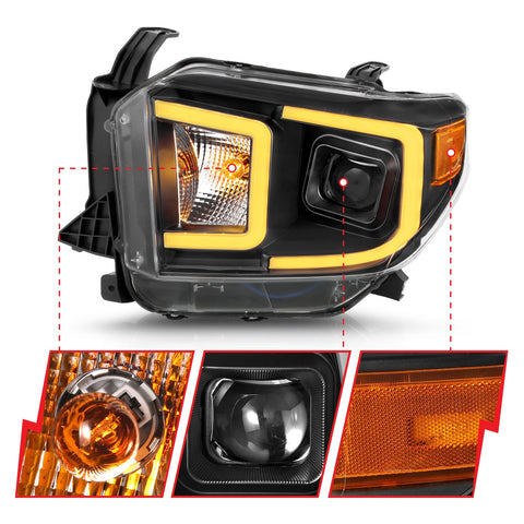 Anzo USA Projector Headlight Set; w/Plank Style Switchback; Black w/Amber; Pair;