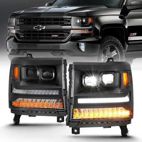 Anzo USA LED Projector Headlight; w/Plank Style; Black w/Amber; Pair;