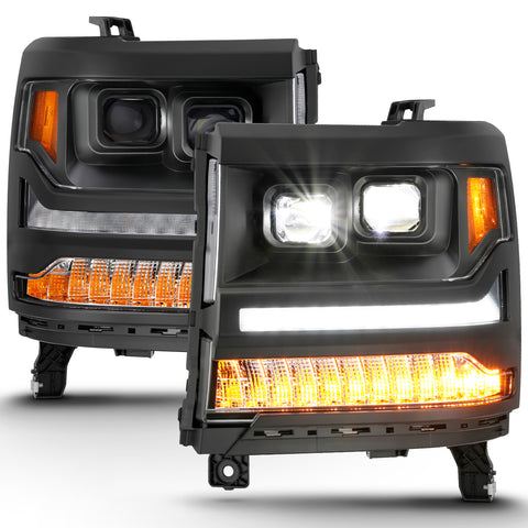 Anzo USA LED Projector Headlight; w/Plank Style; Black w/Amber; Pair;